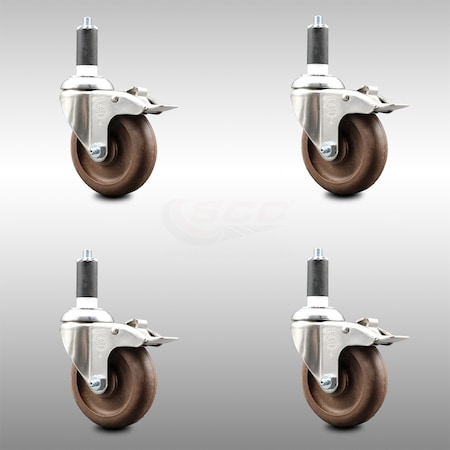 Service Caster 4 Inch 316SS High Temp Glass Filled Nylon 1-1/4 Inch Stem Caster Set Lock Brake SCC-SS316TTLEX20S414-GFNSHT-114-4